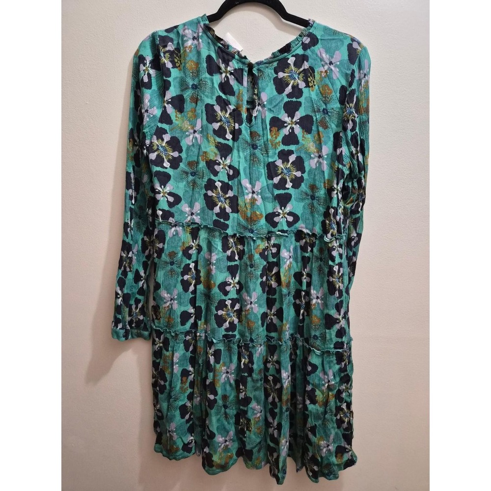 Knox Rose Women Boho Floral Long Sleeve Tiered Knee Length Dress Blue Green M
